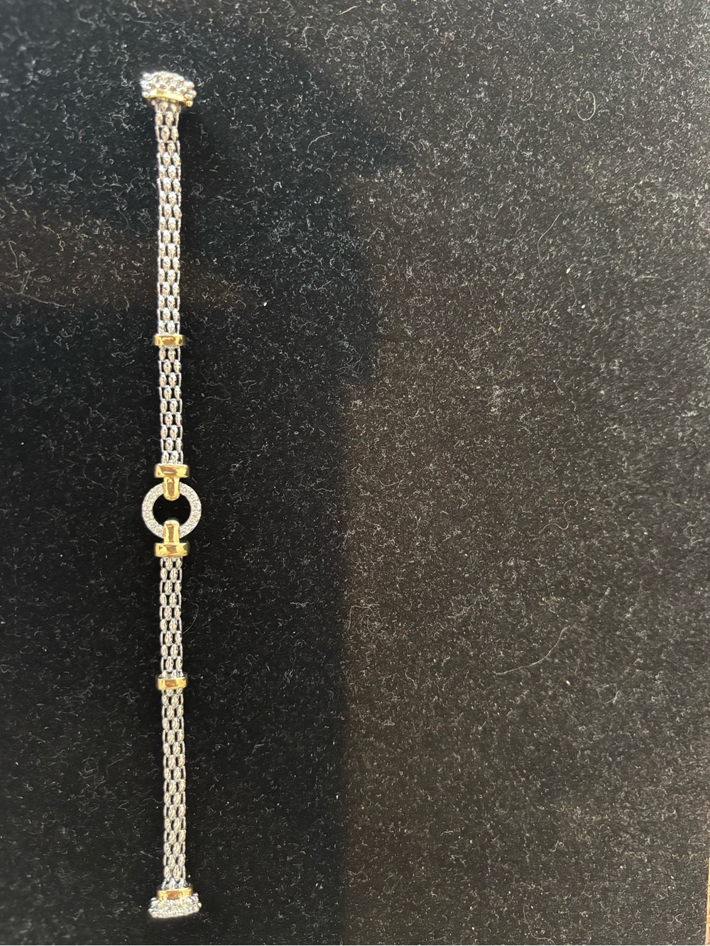 Two-Tone Sterling Silver & Gold Circle Link Bracelet with Pavé Accent - Picture 4 of 5